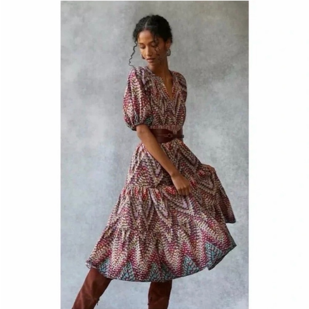 Anthropologie Conditions Apply Puff Sleeve Pink Midi Dress
